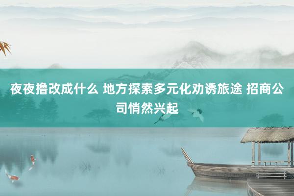 夜夜撸改成什么 地方探索多元化劝诱旅途 招商公司悄然兴起